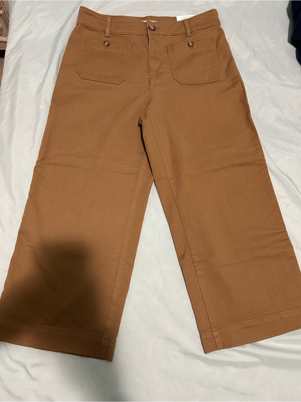 LOFT PALMER WIDE LEG CROP PANTS Front Patch Pockets Brown Size 10P